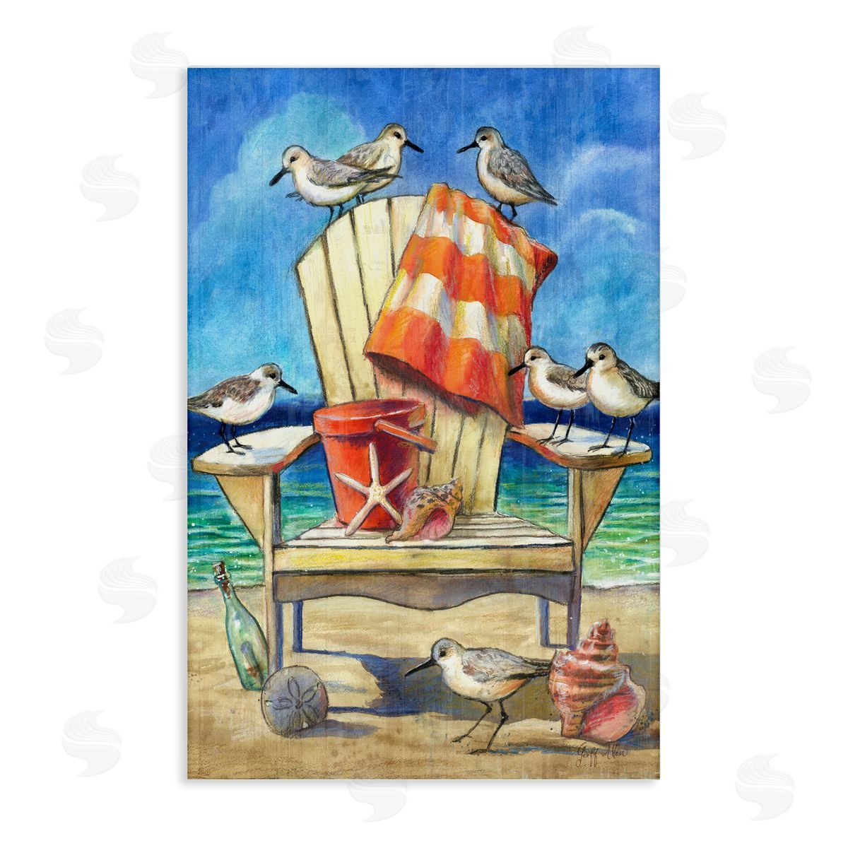 Geoff Allen Summer Beach Chair Seagulls Canvas Wall Art Print