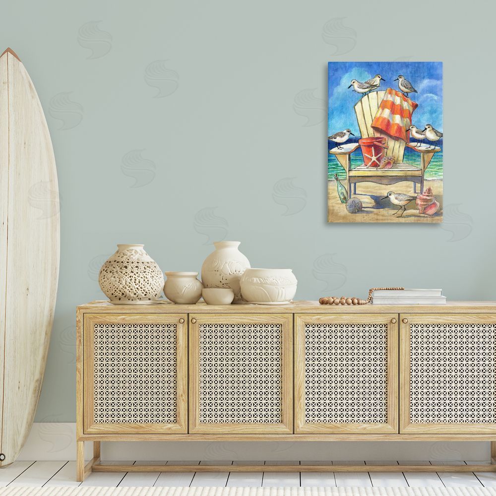 Geoff Allen Summer Beach Chair Seagulls Canvas Wall Art Print in Room