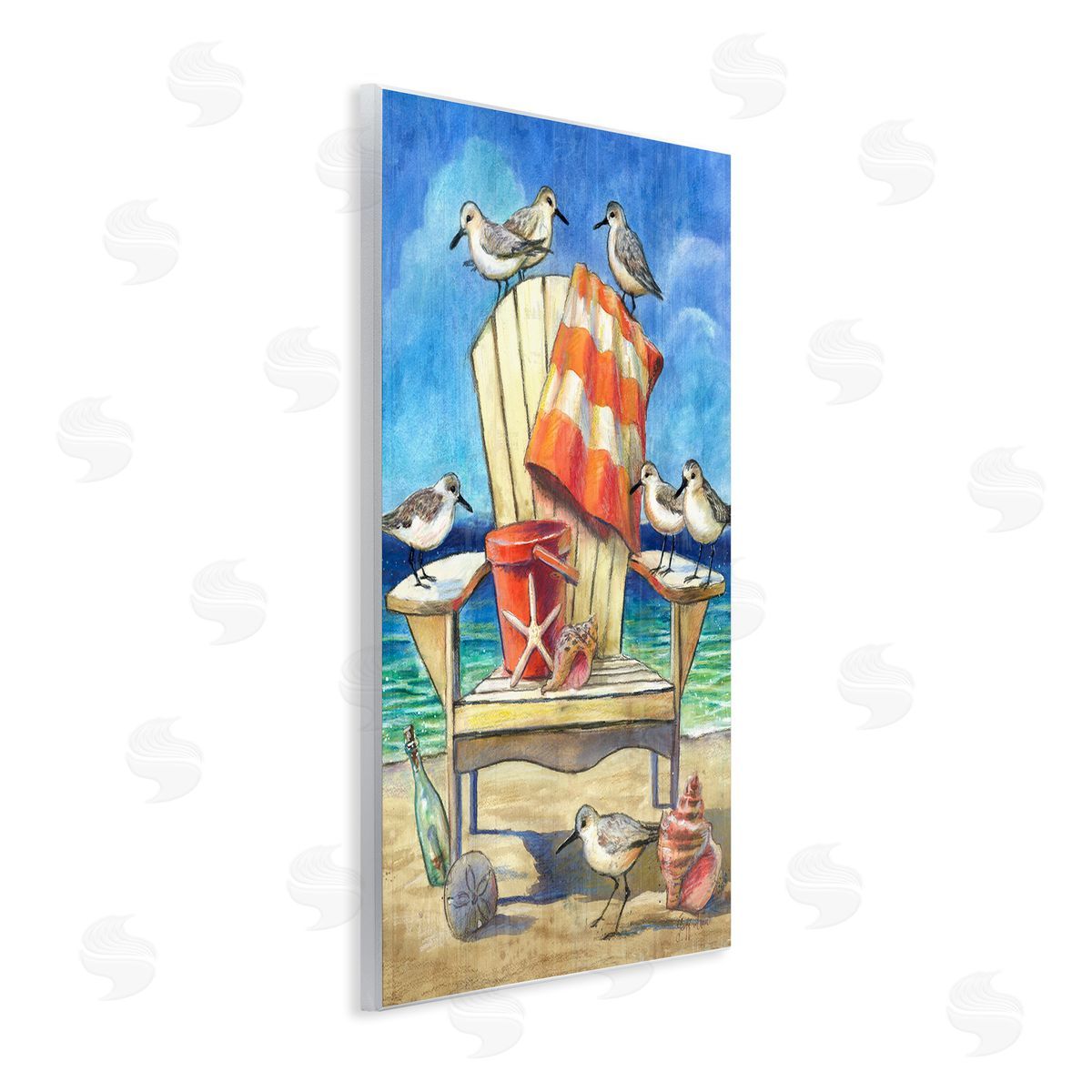 Geoff Allen Summer Beach Chair Seagulls Wooden Wall Plaque Art Print