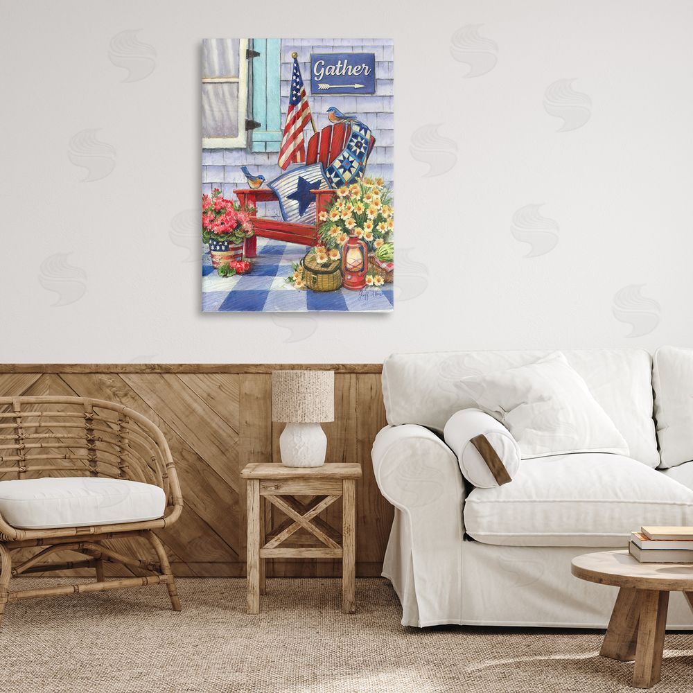 Geoff Allen Patriotic Porch View Canvas Wall Art Print in Room