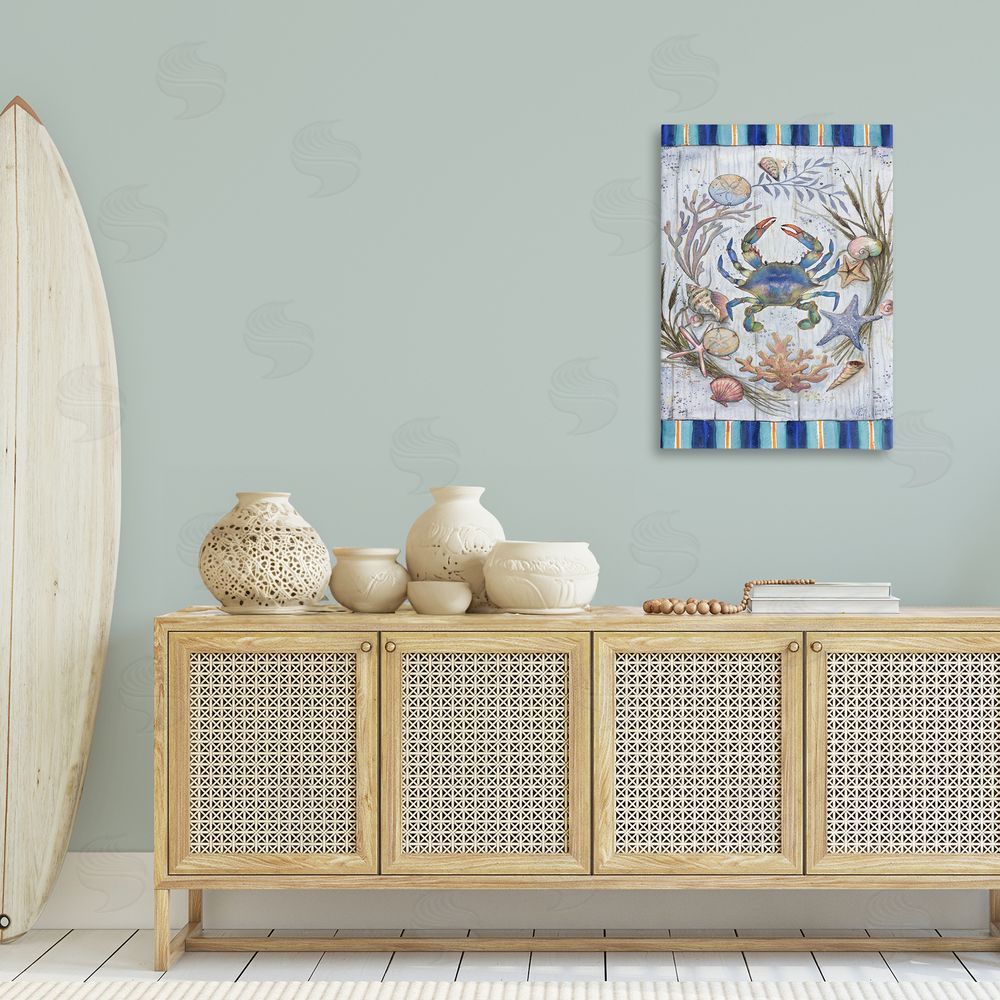 Geoff Allen Coastal Wreath & Crab Canvas Wall Art Print in Room