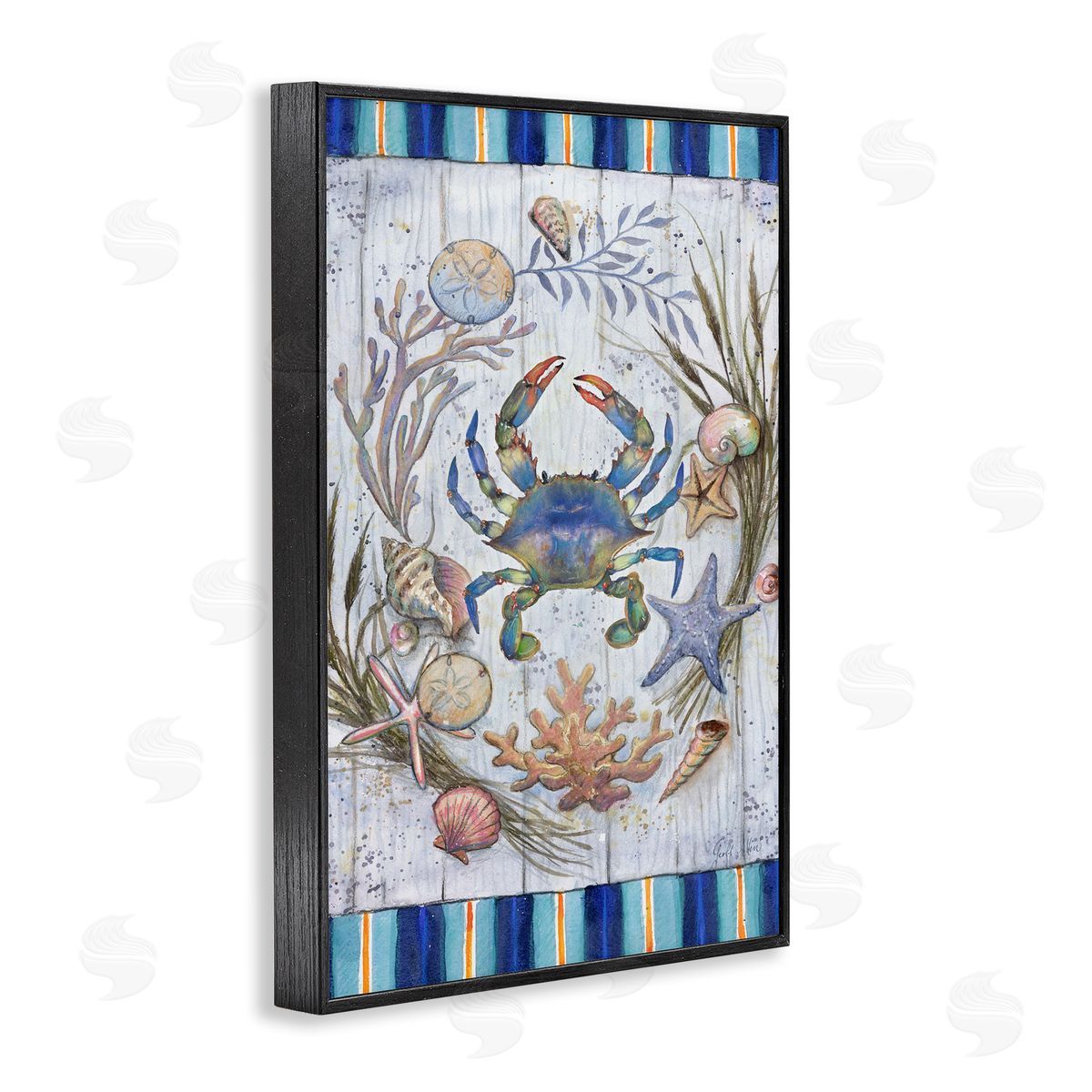 Geoff Allen Coastal Wreath & Crab Black Framed Giclee Wall Art Print