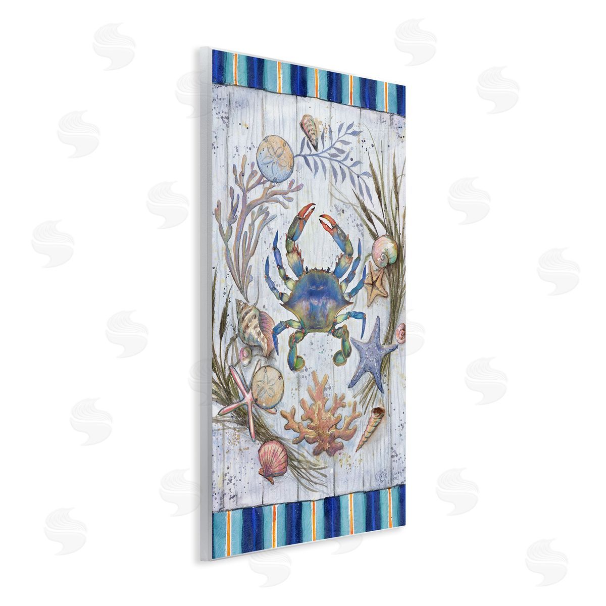 Geoff Allen Coastal Wreath & Crab Wooden Wall Plaque Art Print