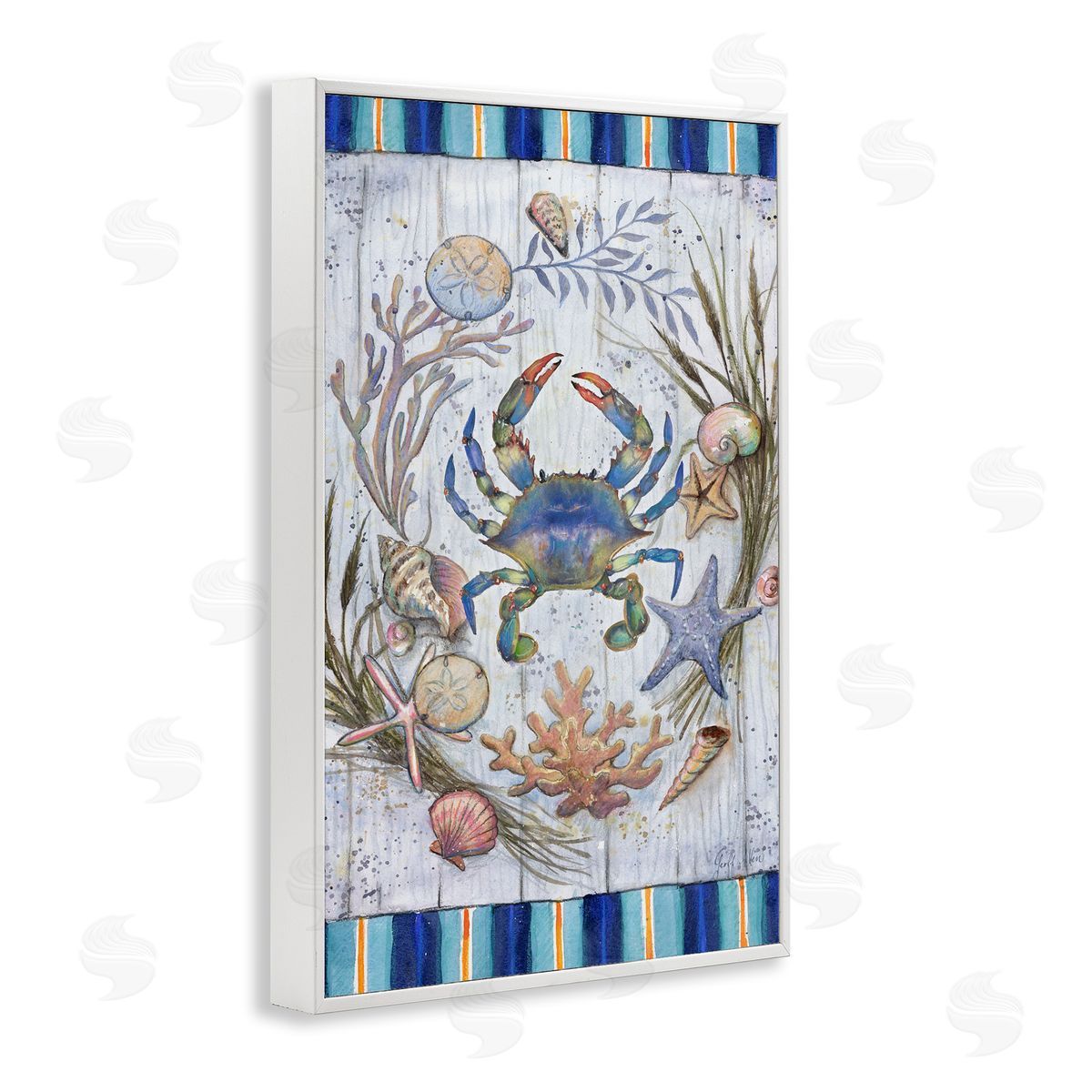 Geoff Allen Coastal Wreath & Crab White Framed Giclee Wall Art Print