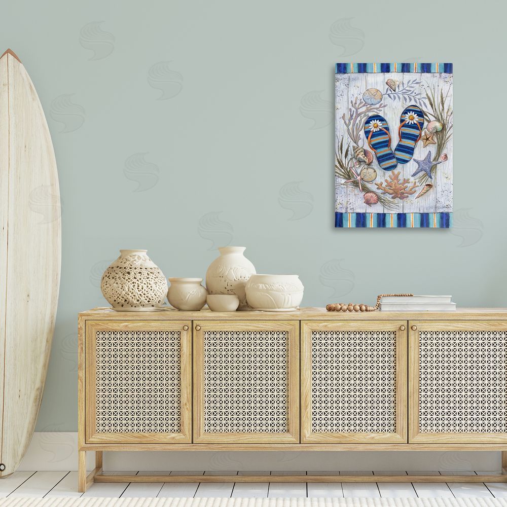 Geoff Allen Coastal Wreath & Flip Flops Canvas Wall Art Print in Room
