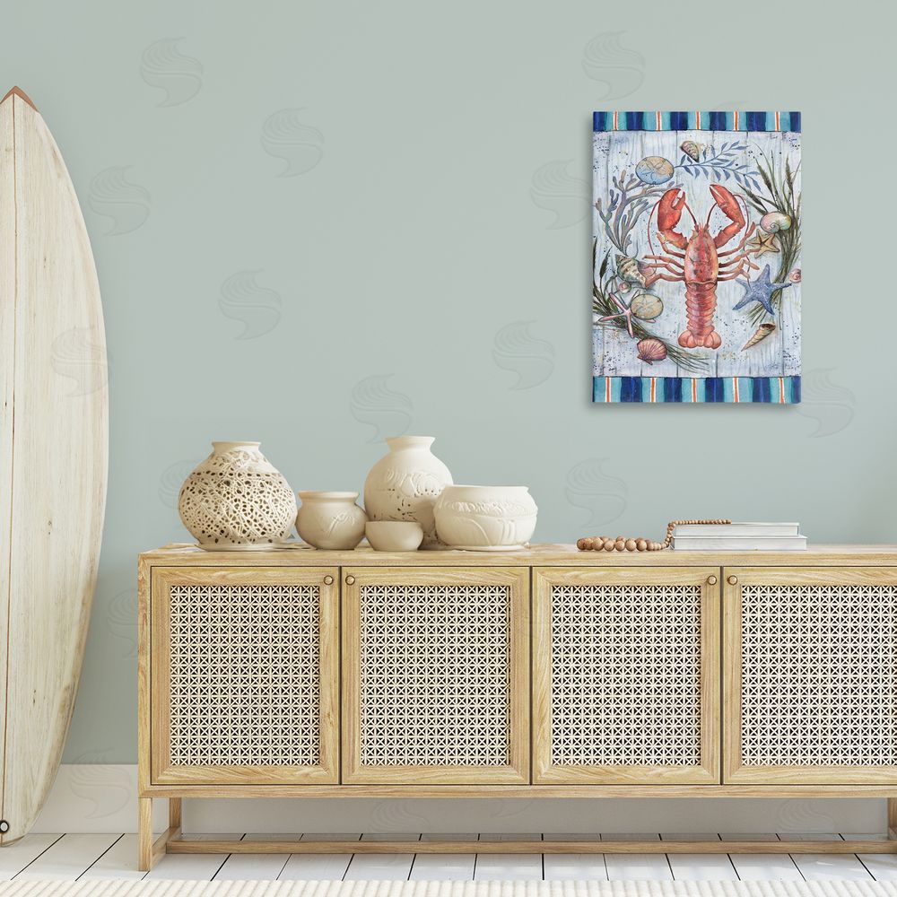 Geoff Allen Coastal Wreath & Lobster Canvas Wall Art Print in Room