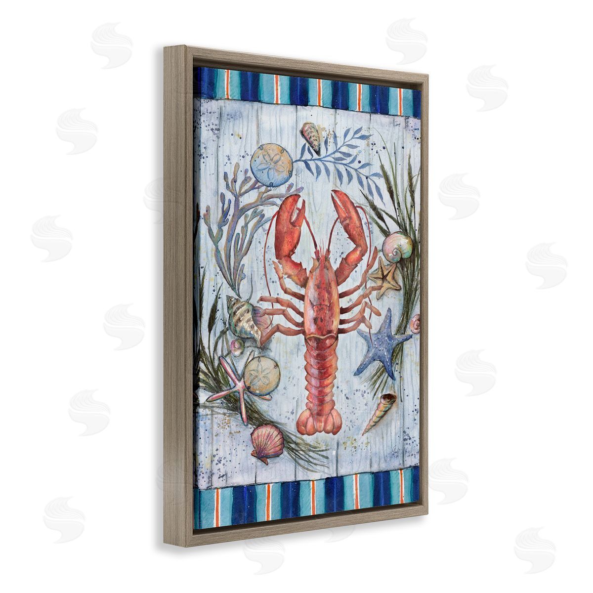Geoff Allen Coastal Wreath & Lobster Brown Floating Frame Canvas Wall Art Print