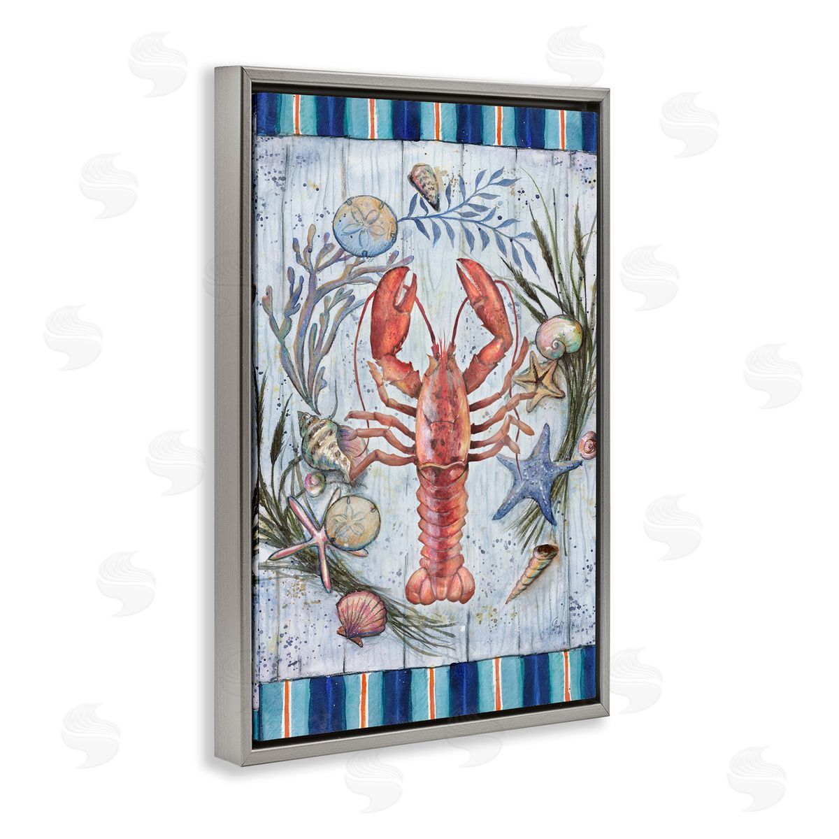 Geoff Allen Coastal Wreath & Lobster Gray Floating Frame Canvas Wall Art Print