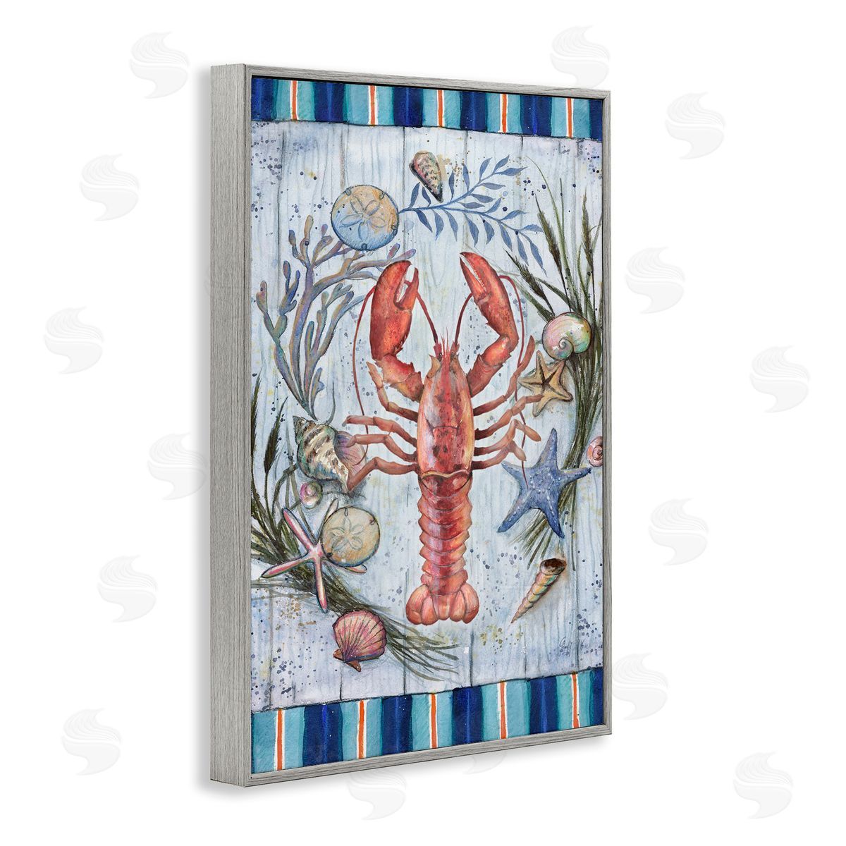 Geoff Allen Coastal Wreath & Lobster Gray Framed Giclee Wall Art Print