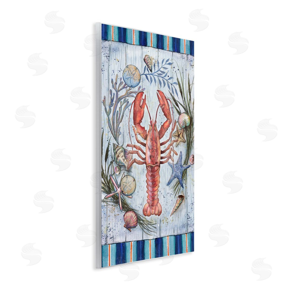 Geoff Allen Coastal Wreath & Lobster Wooden Wall Plaque Art Print