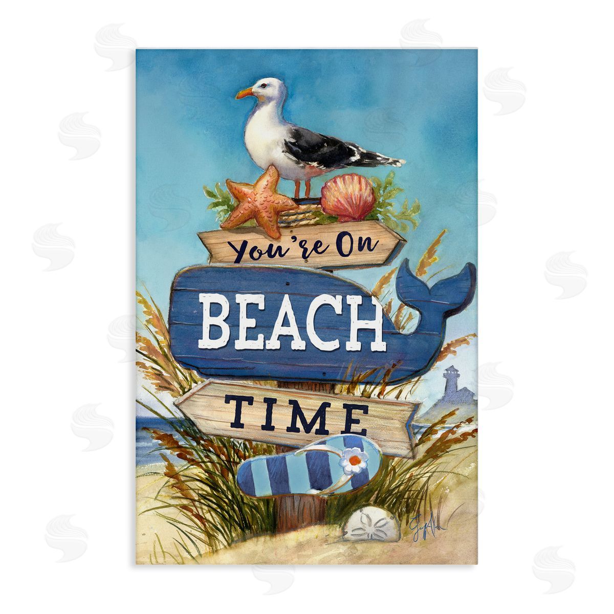 Geoff Allen On Beach Time Sign Canvas Wall Art Print
