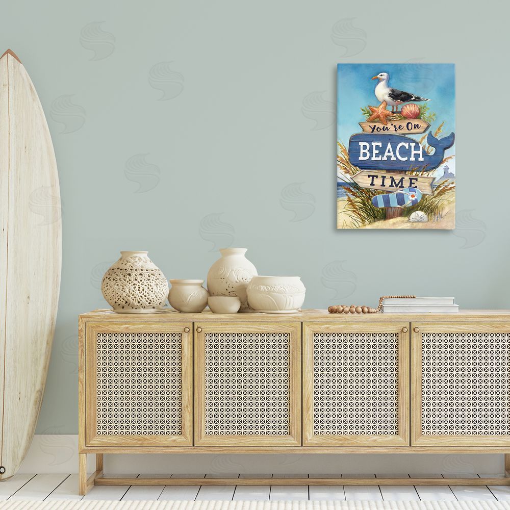 Geoff Allen On Beach Time Sign Canvas Wall Art Print in Room