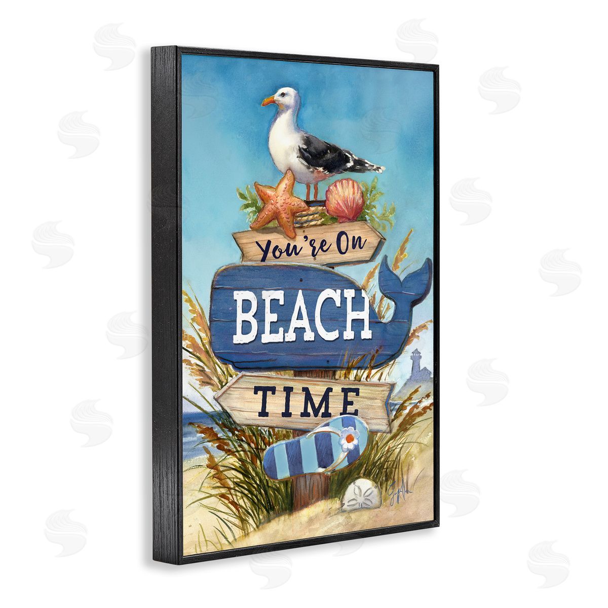 Geoff Allen On Beach Time Sign Black Framed Giclee Wall Art Print