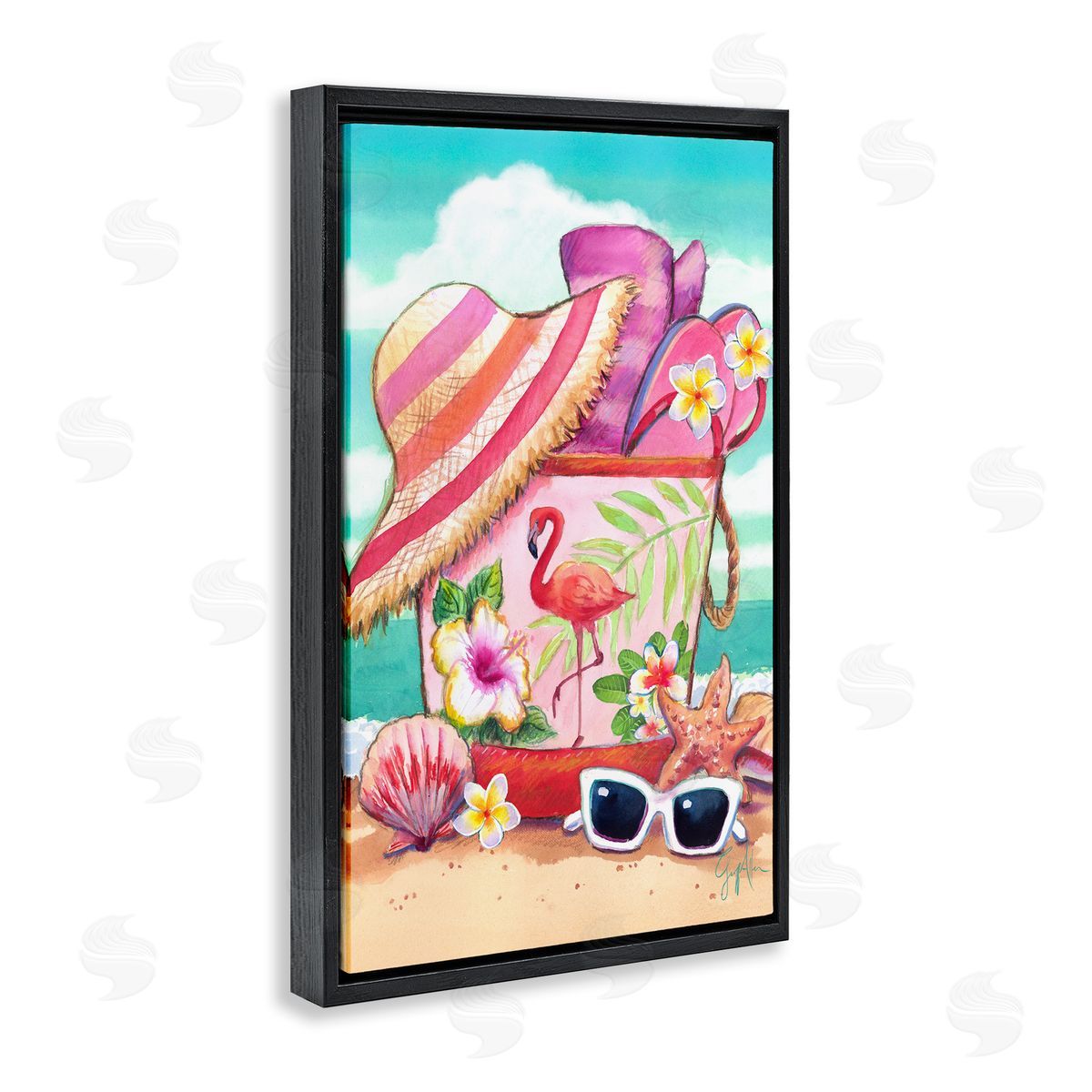 Geoff Allen Floral Beach Bag Black Floating Frame Canvas Wall Art Print