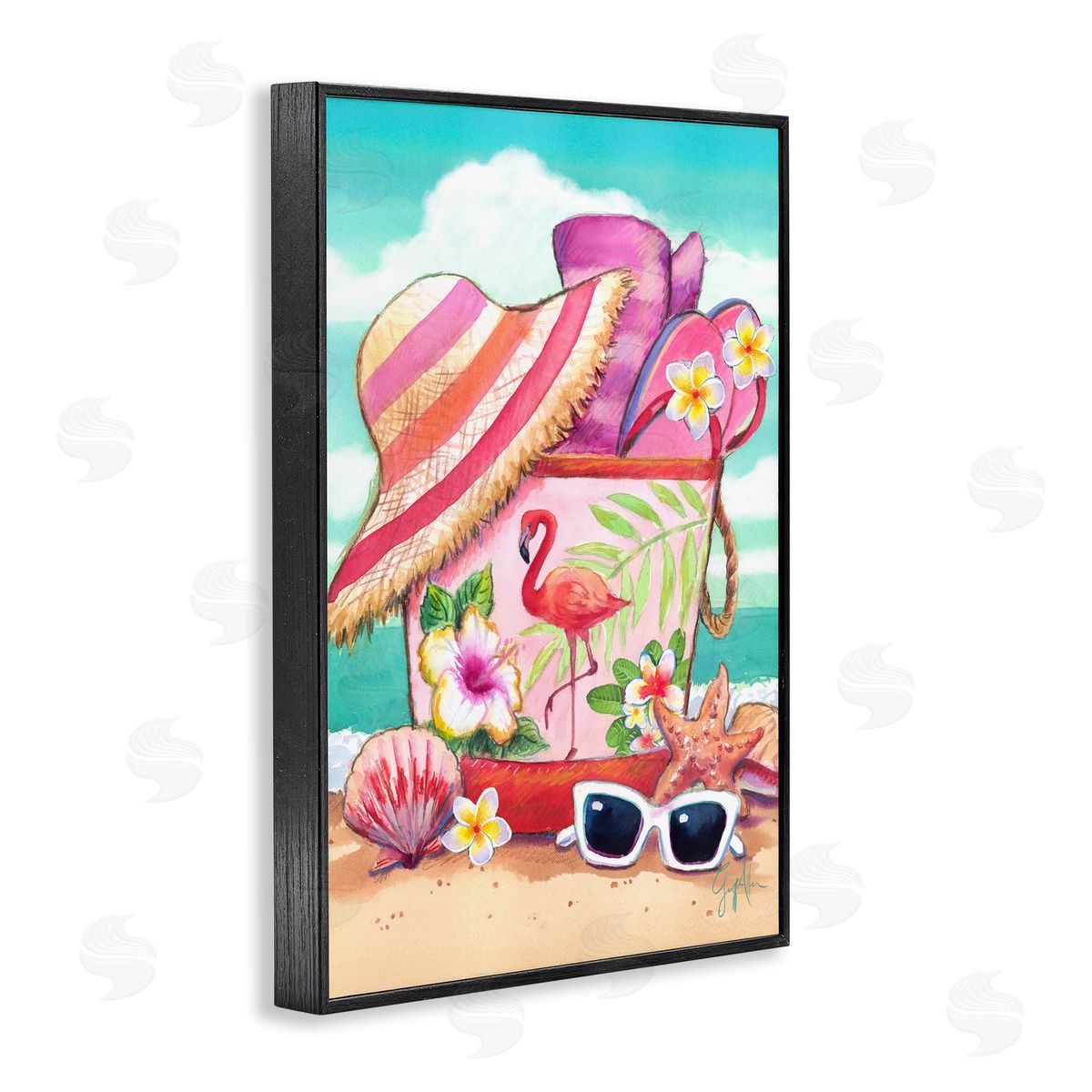 Geoff Allen Floral Beach Bag Black Framed Giclee Wall Art Print