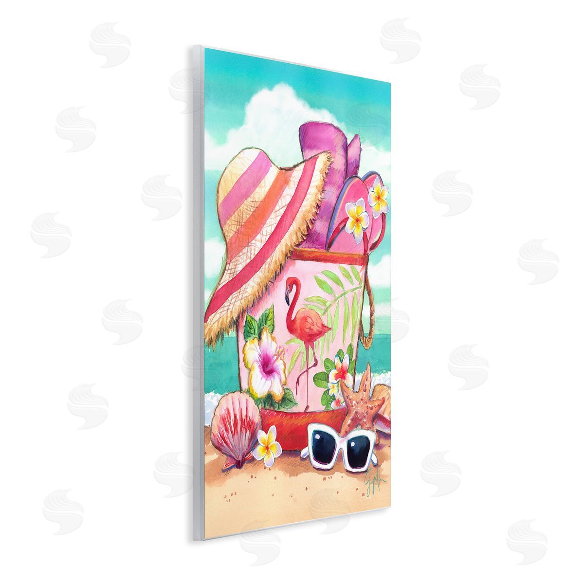 Geoff Allen Floral Beach Bag Wooden Wall Plaque Art Print