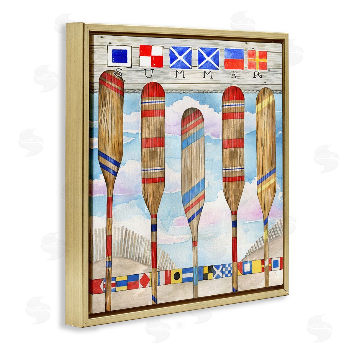 Ronnie Rooney Maritime Summer Paddles Gold Floating Frame Canvas Wall Art Print