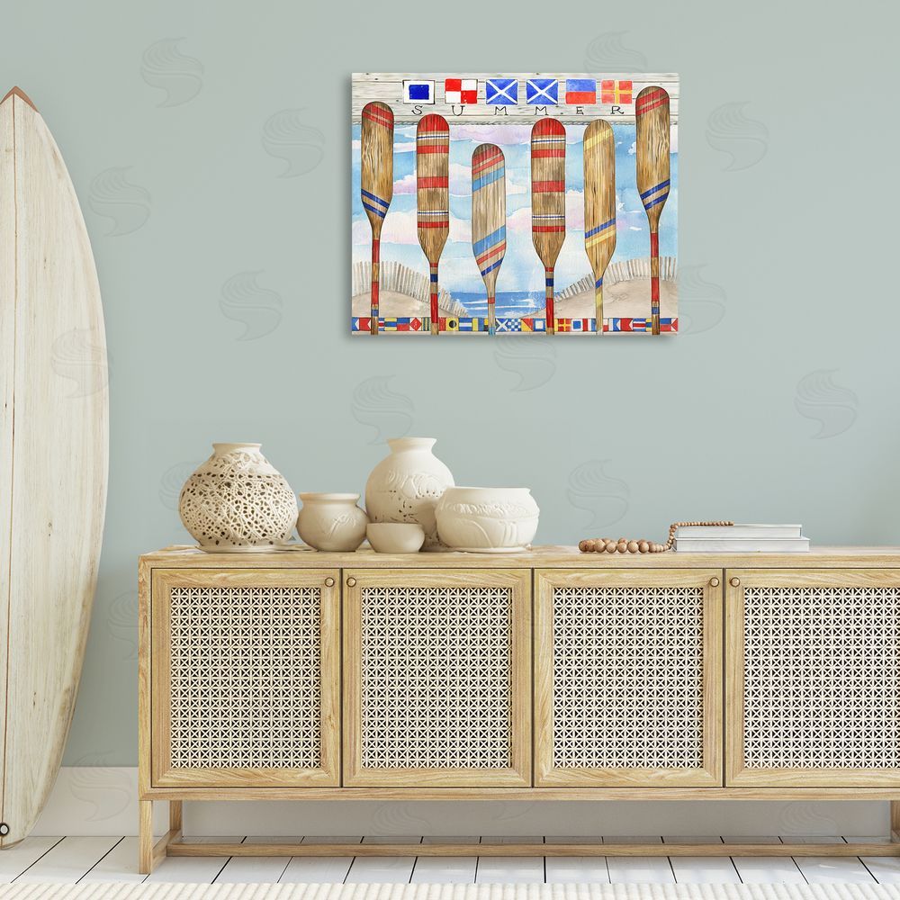 Ronnie Rooney Nautical Flags & Paddles Canvas Wall Art Print in Room