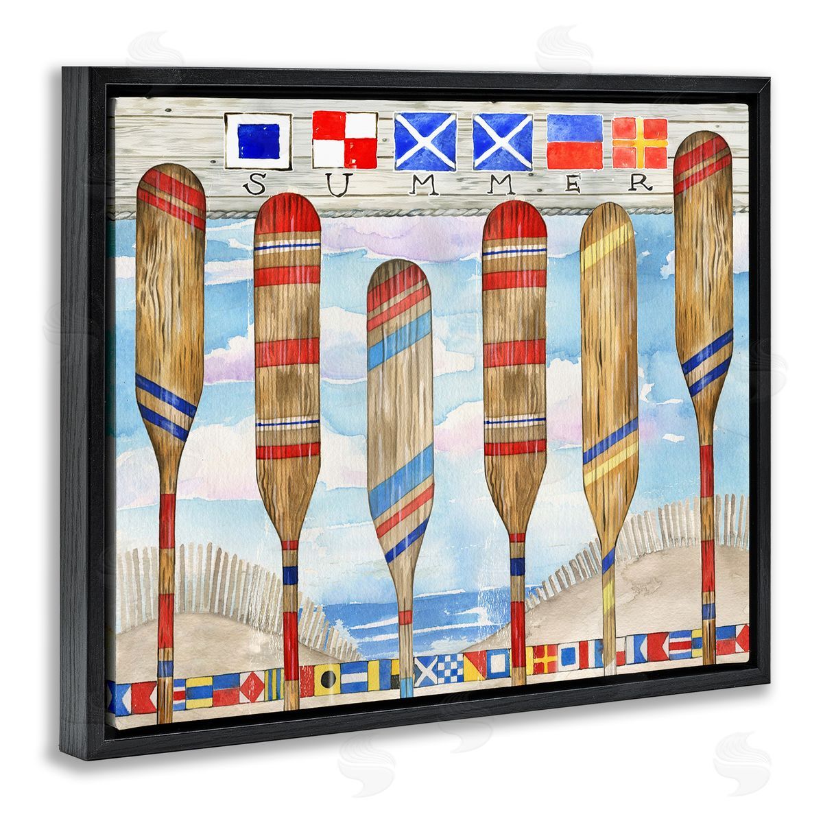 Ronnie Rooney Nautical Flags & Paddles Black Floating Frame Canvas Wall Art Print