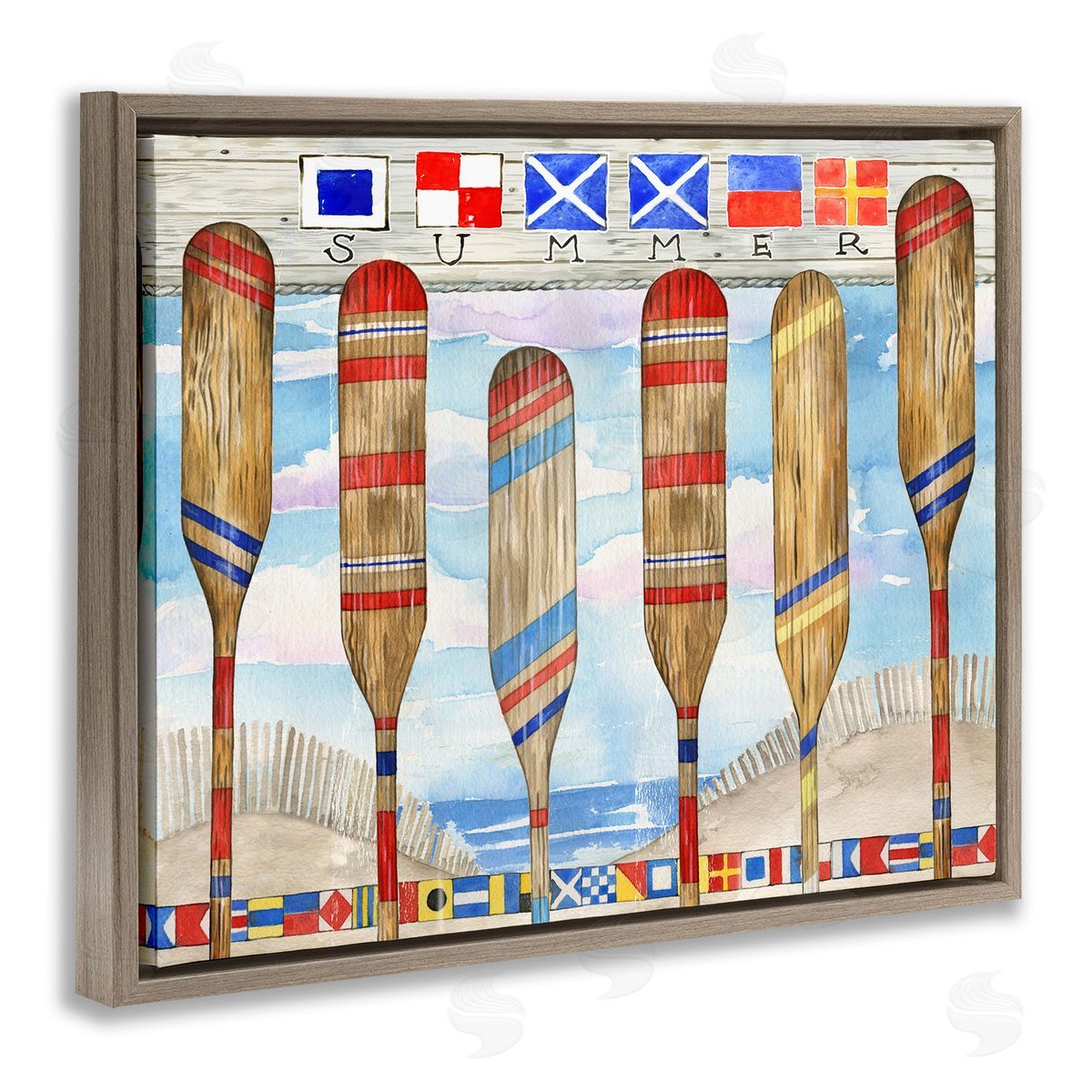 Ronnie Rooney Nautical Flags & Paddles Brown Floating Frame Canvas Wall Art Print