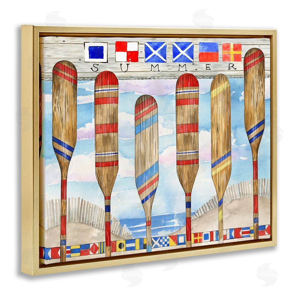 Ronnie Rooney Nautical Flags & Paddles Gold Floating Frame Canvas Wall Art Print