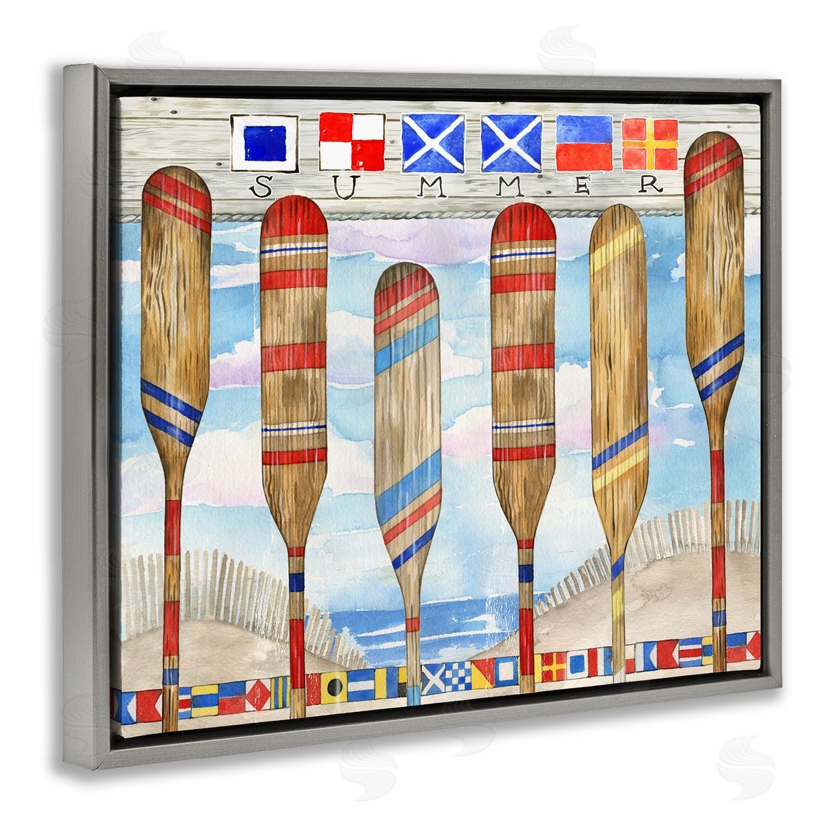 Ronnie Rooney Nautical Flags & Paddles Gray Floating Frame Canvas Wall Art Print
