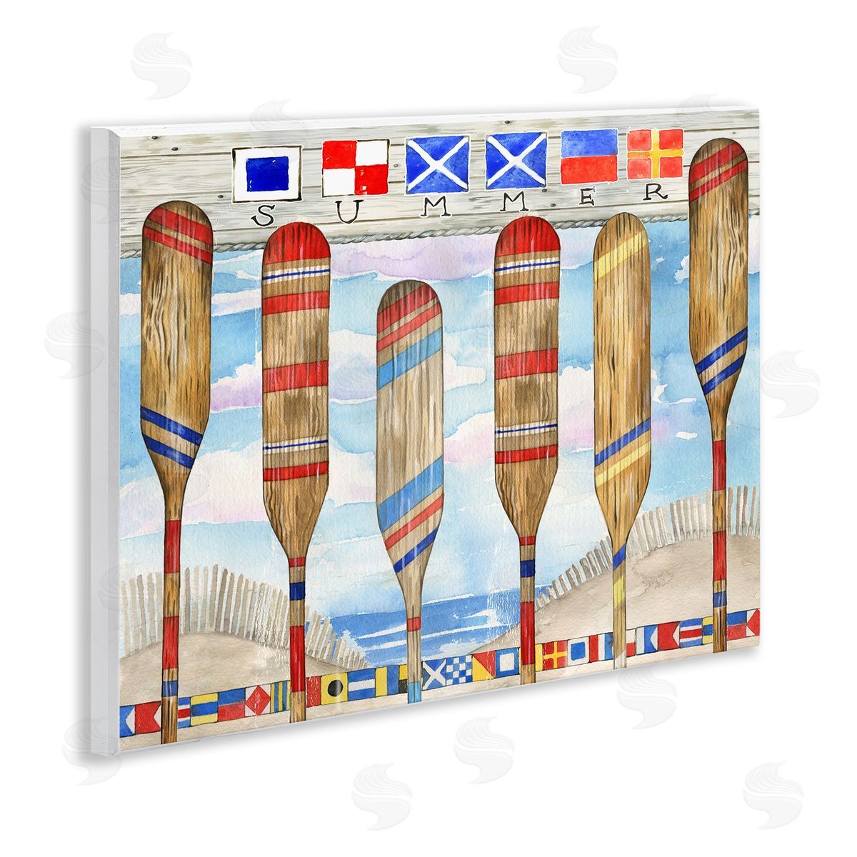 Ronnie Rooney Nautical Flags & Paddles Wooden Wall Plaque Art Print