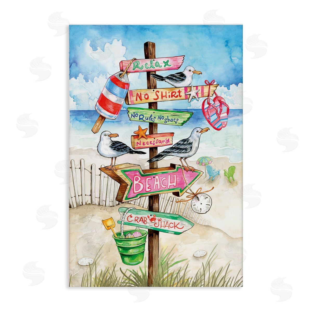 Ronnie Rooney Seaside Rules Signs Canvas Wall Art Print