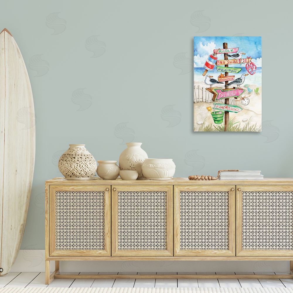 Ronnie Rooney Seaside Rules Signs Canvas Wall Art Print in Room