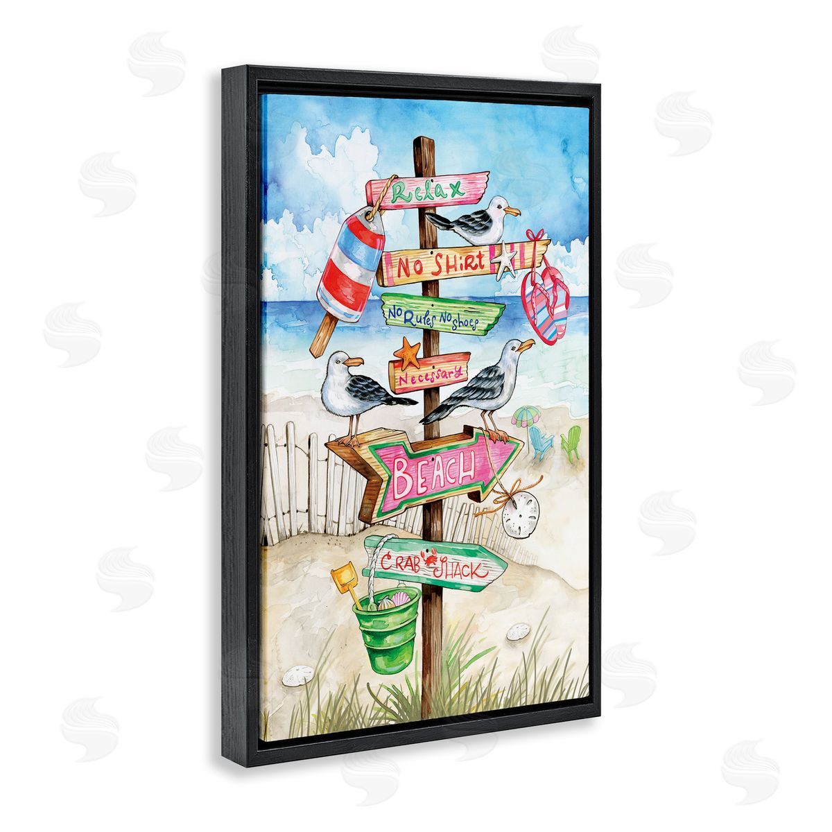 Ronnie Rooney Seaside Rules Signs Black Floating Frame Canvas Wall Art Print