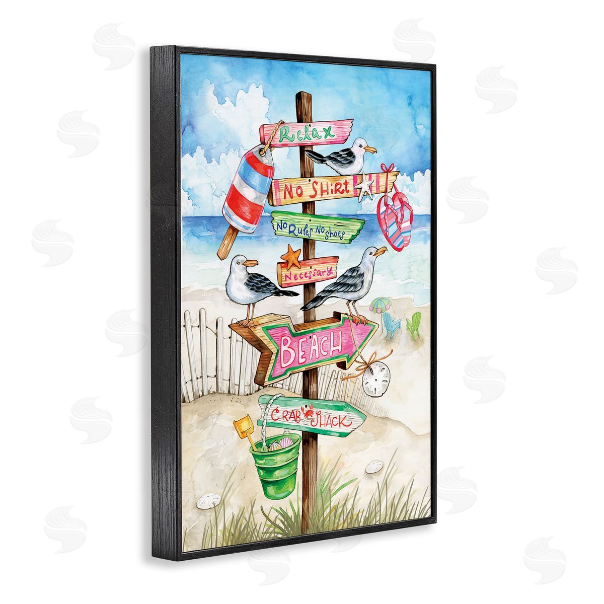 Ronnie Rooney Seaside Rules Signs Black Framed Giclee Wall Art Print