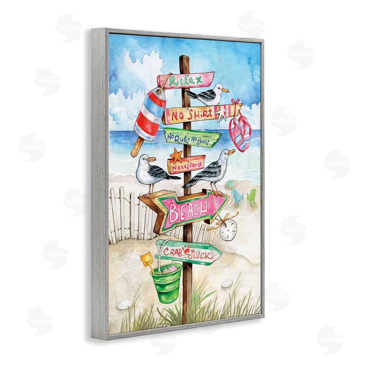 Ronnie Rooney Seaside Rules Signs Gray Framed Giclee Wall Art Print