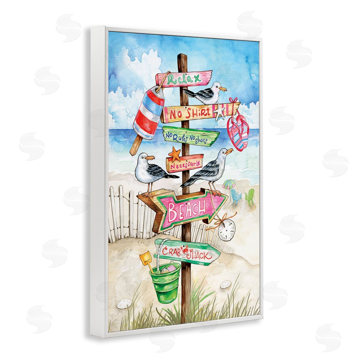 Ronnie Rooney Seaside Rules Signs White Framed Giclee Wall Art Print