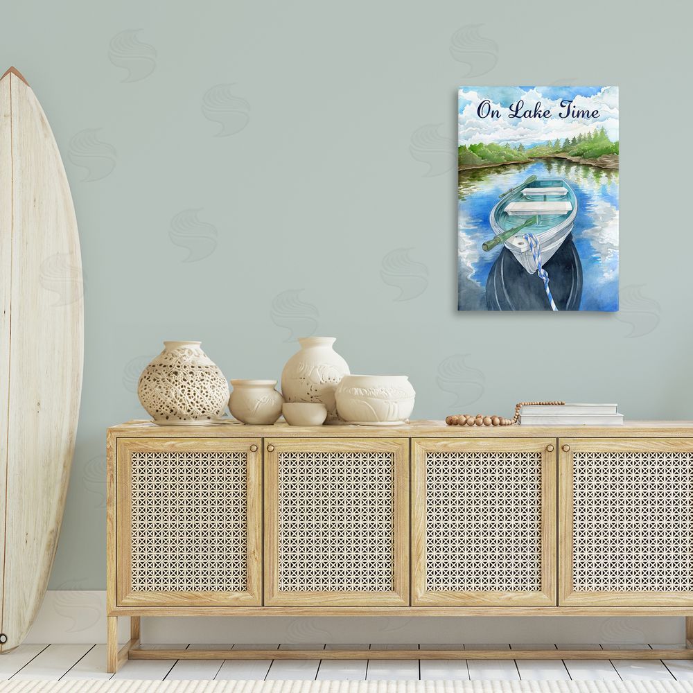 Ronnie Rooney On Lake Time Canoe Canvas Wall Art Print in Room