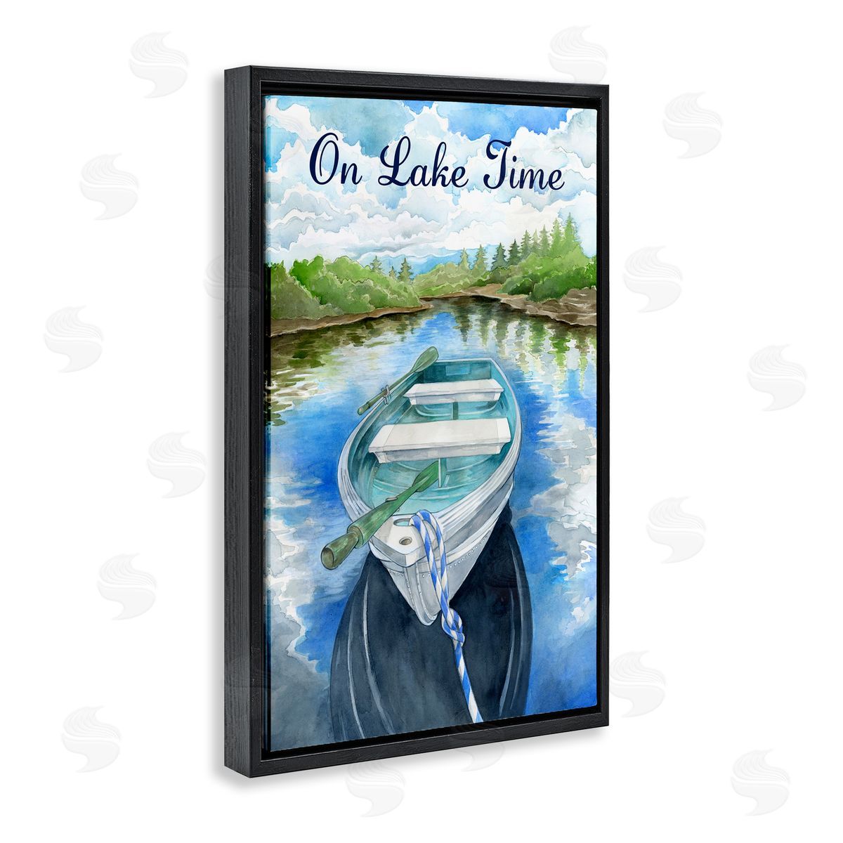 Ronnie Rooney On Lake Time Canoe Black Floating Frame Canvas Wall Art Print