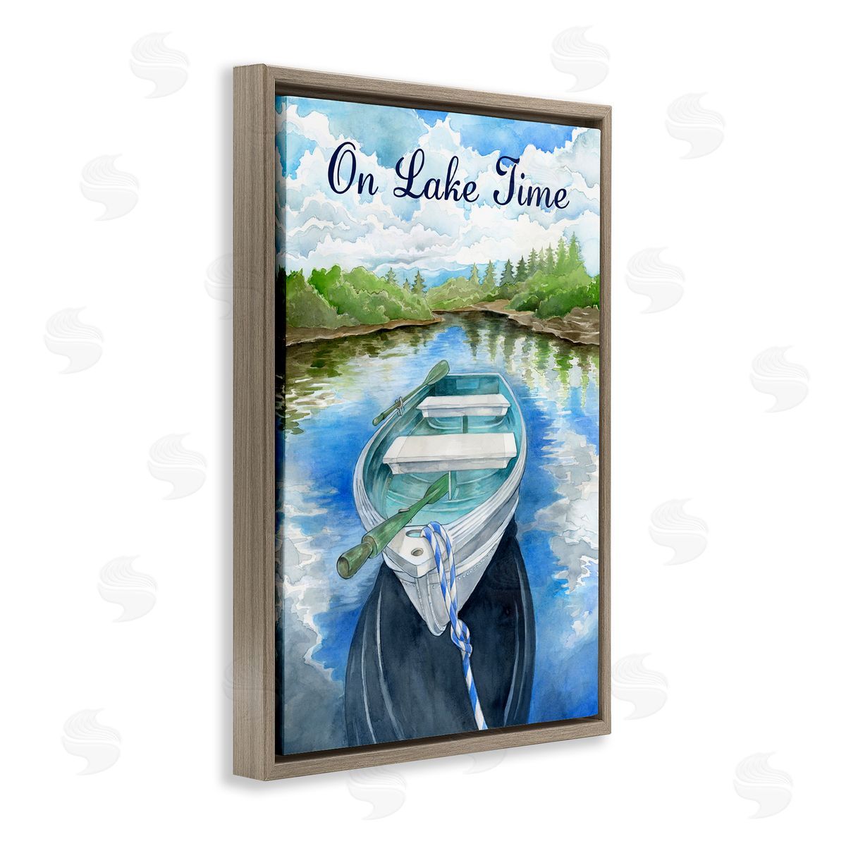Ronnie Rooney On Lake Time Canoe Brown Floating Frame Canvas Wall Art Print