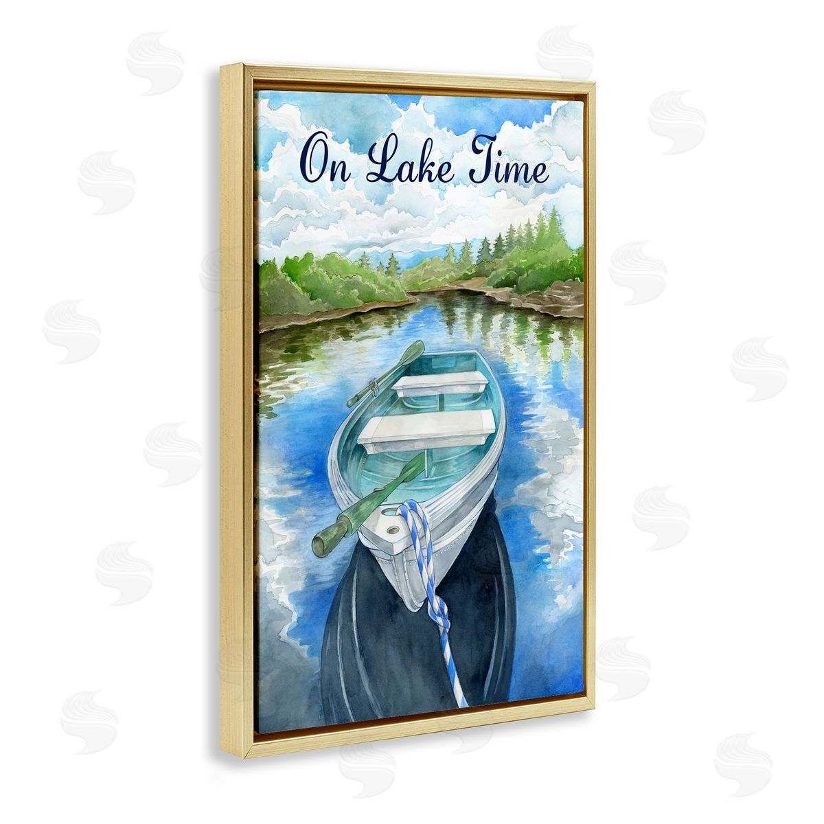 Ronnie Rooney On Lake Time Canoe Gold Floating Frame Canvas Wall Art Print