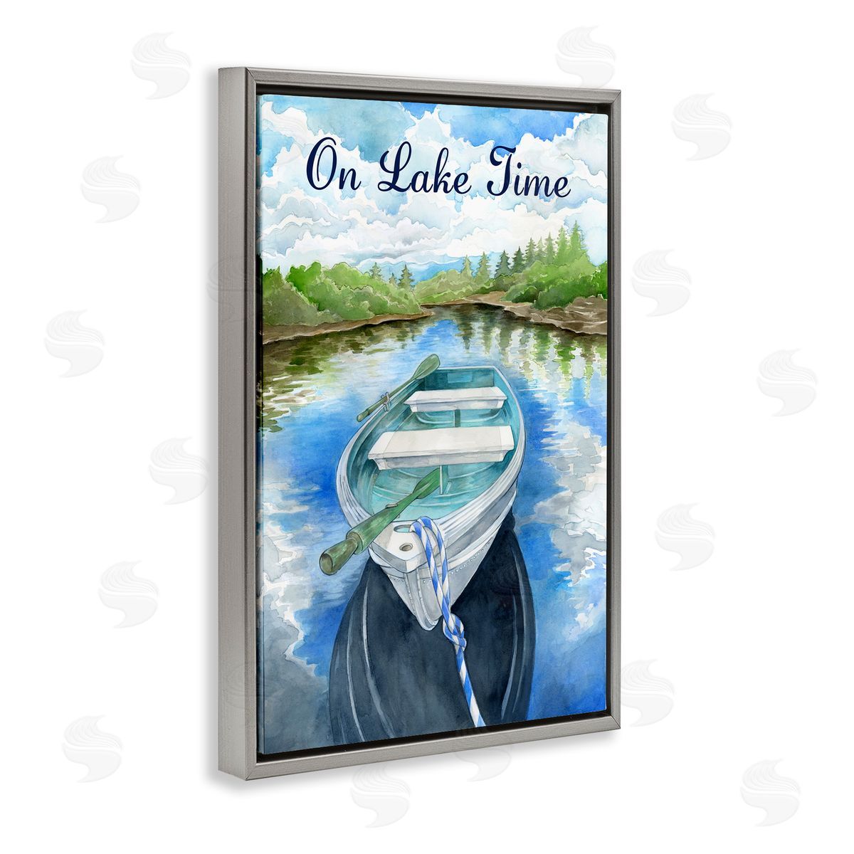 Ronnie Rooney On Lake Time Canoe Gray Floating Frame Canvas Wall Art Print