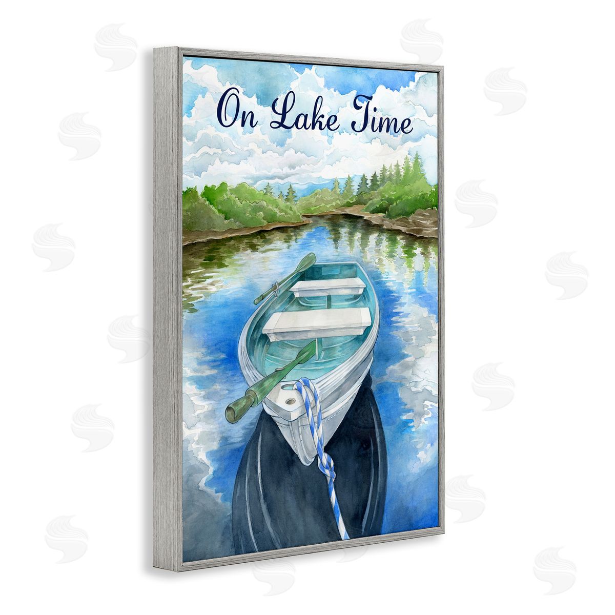 Ronnie Rooney On Lake Time Canoe Gray Framed Giclee Wall Art Print