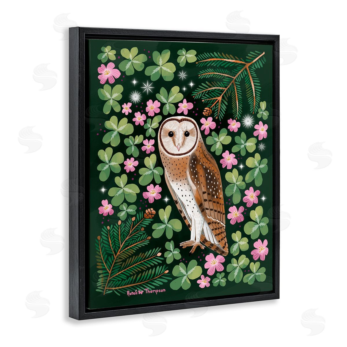 Renee Thompson Barn Owl & Botanicals Black Floating Frame Canvas Wall Art Print