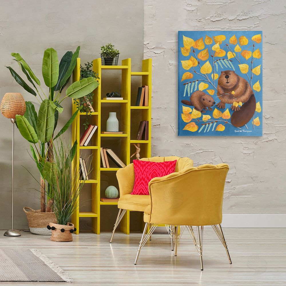 Renee Thompson Beaver & Quaking Aspen Canvas Wall Art Print in Room