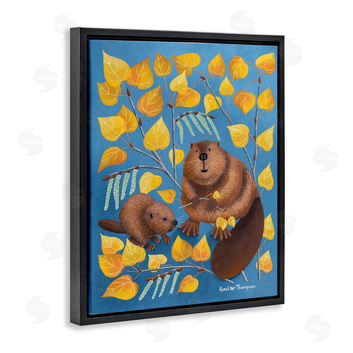 Renee Thompson Beaver & Quaking Aspen Black Floating Frame Canvas Wall Art Print