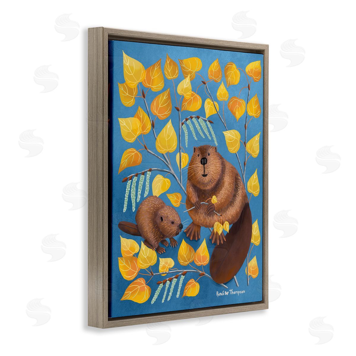 Renee Thompson Beaver & Quaking Aspen Brown Floating Frame Canvas Wall Art Print
