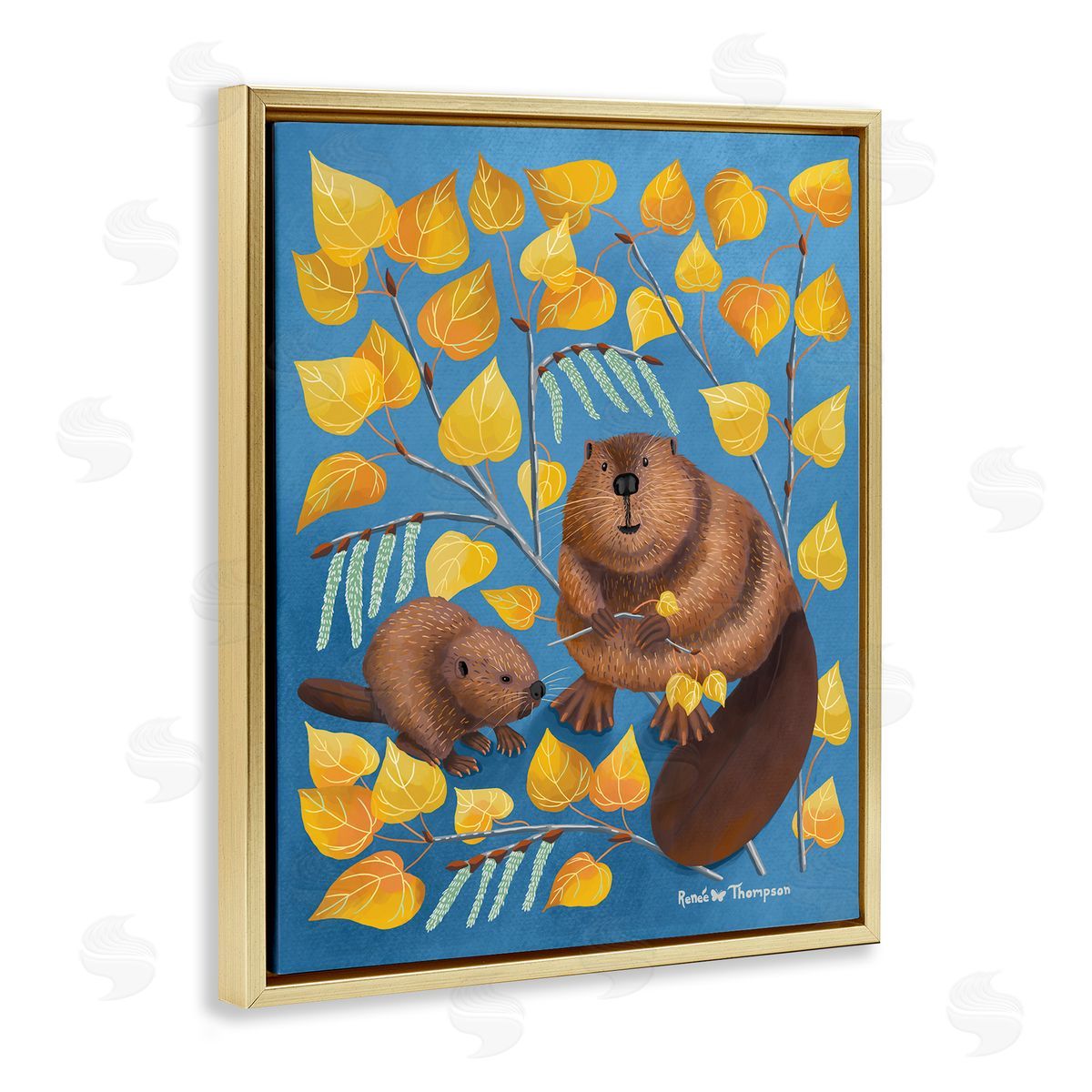 Renee Thompson Beaver & Quaking Aspen Gold Floating Frame Canvas Wall Art Print