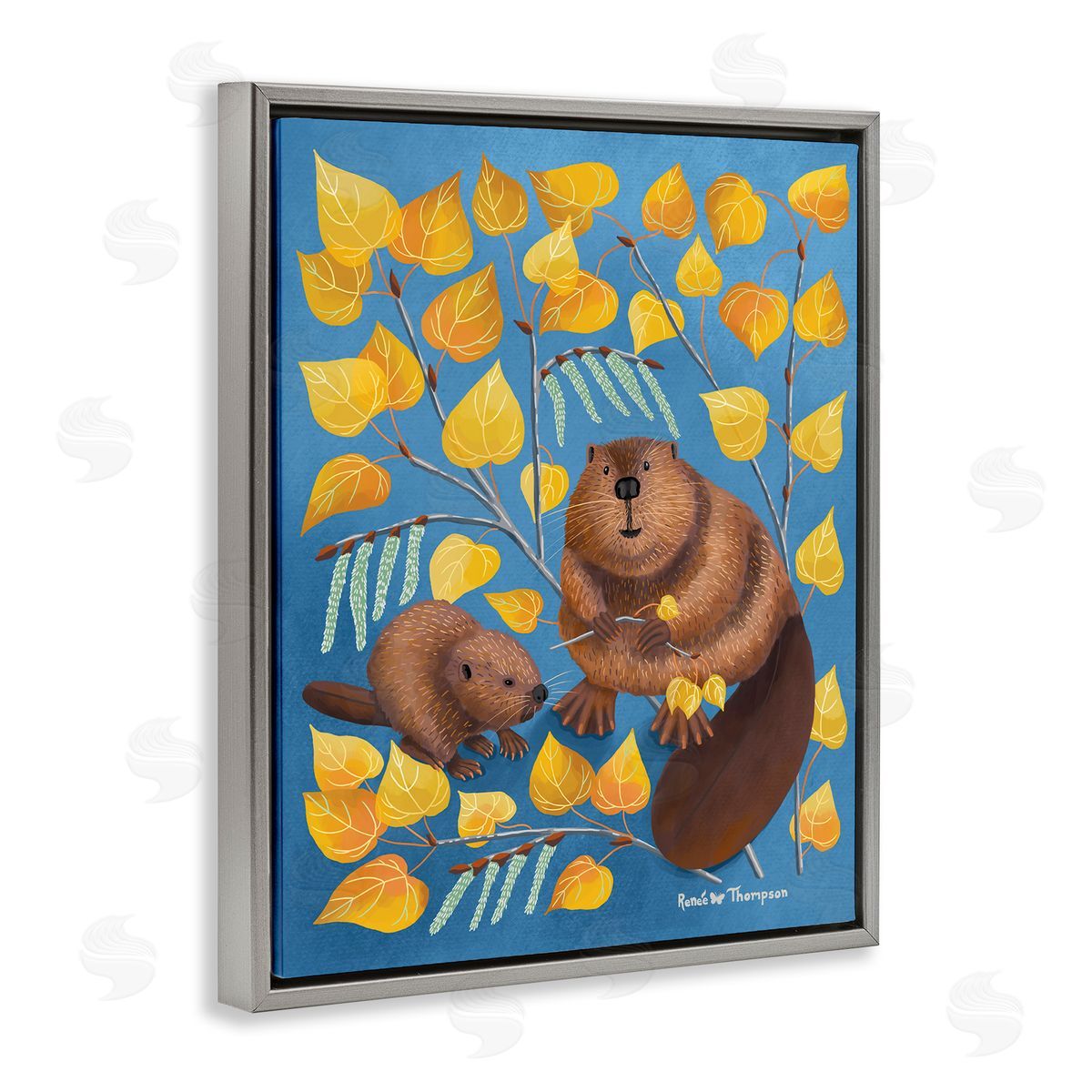 Renee Thompson Beaver & Quaking Aspen Gray Floating Frame Canvas Wall Art Print