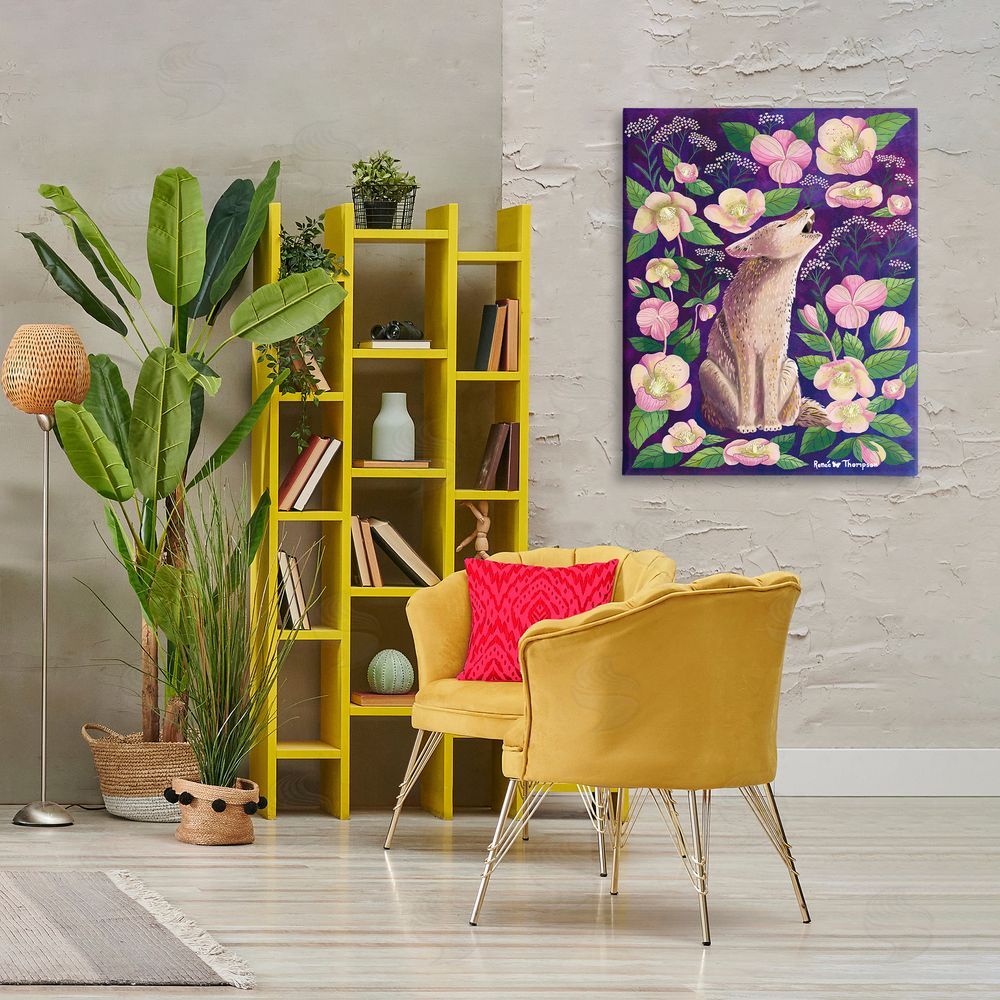Renee Thompson Coyote & Pink Florals Canvas Wall Art Print in Room