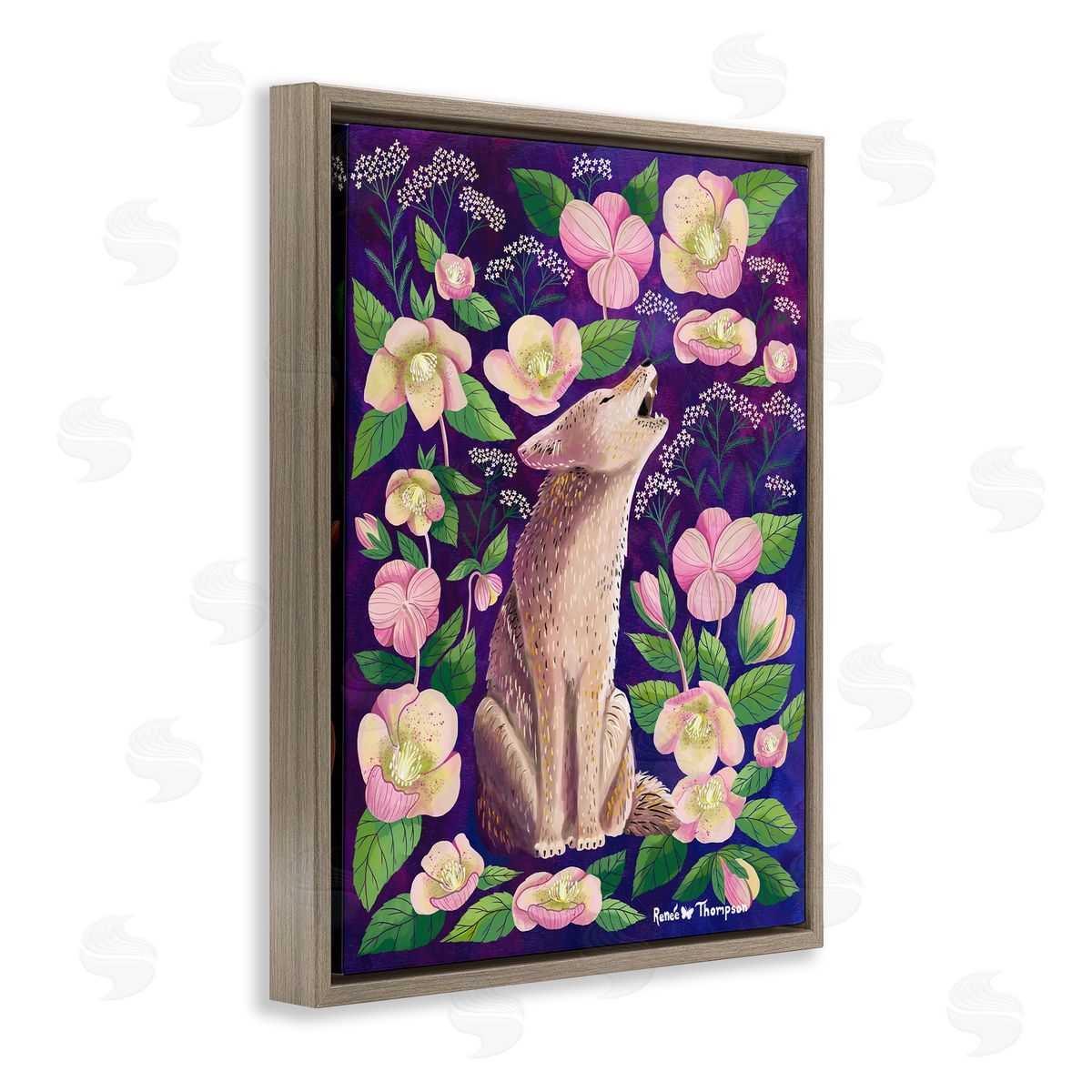 Renee Thompson Coyote & Pink Florals Brown Floating Frame Canvas Wall Art Print