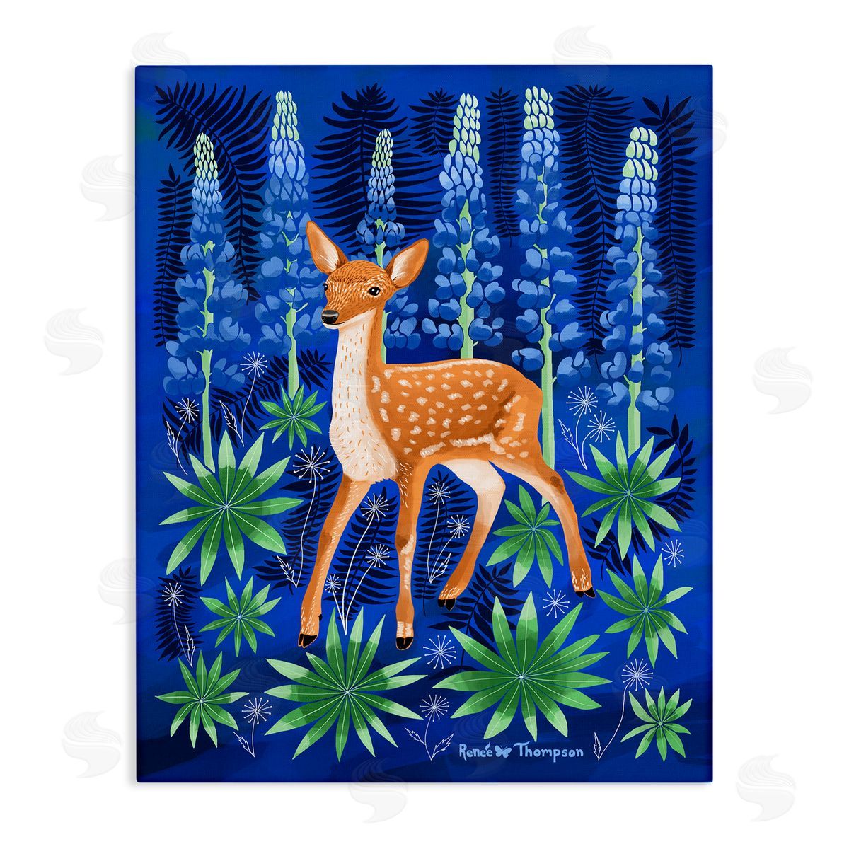 Renee Thompson Fawn & Lupine Flowers Canvas Wall Art Print
