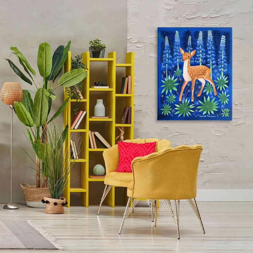 Renee Thompson Fawn & Lupine Flowers Canvas Wall Art Print in Room
