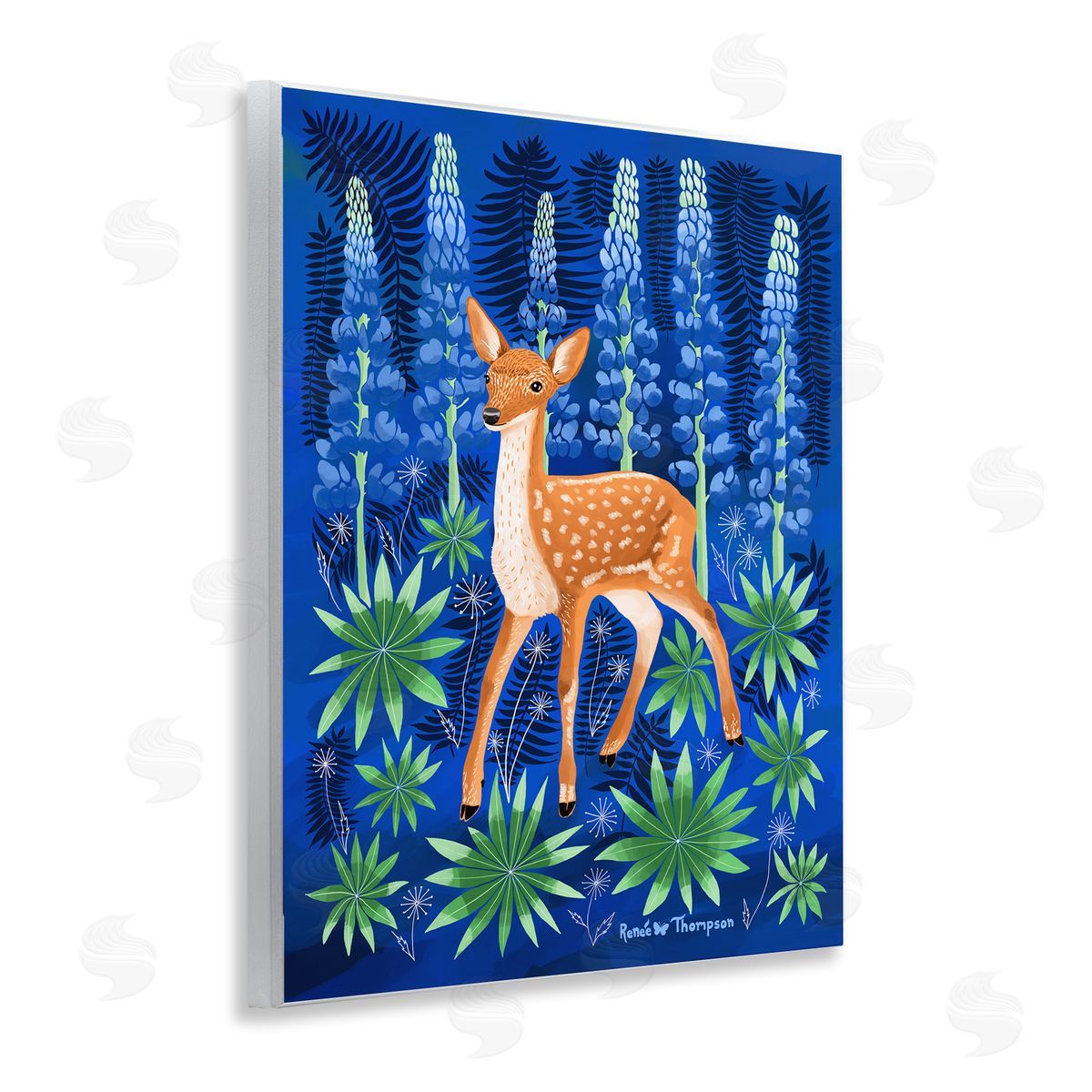 Renee Thompson Fawn & Lupine Flowers Wooden Wall Plaque Art Print